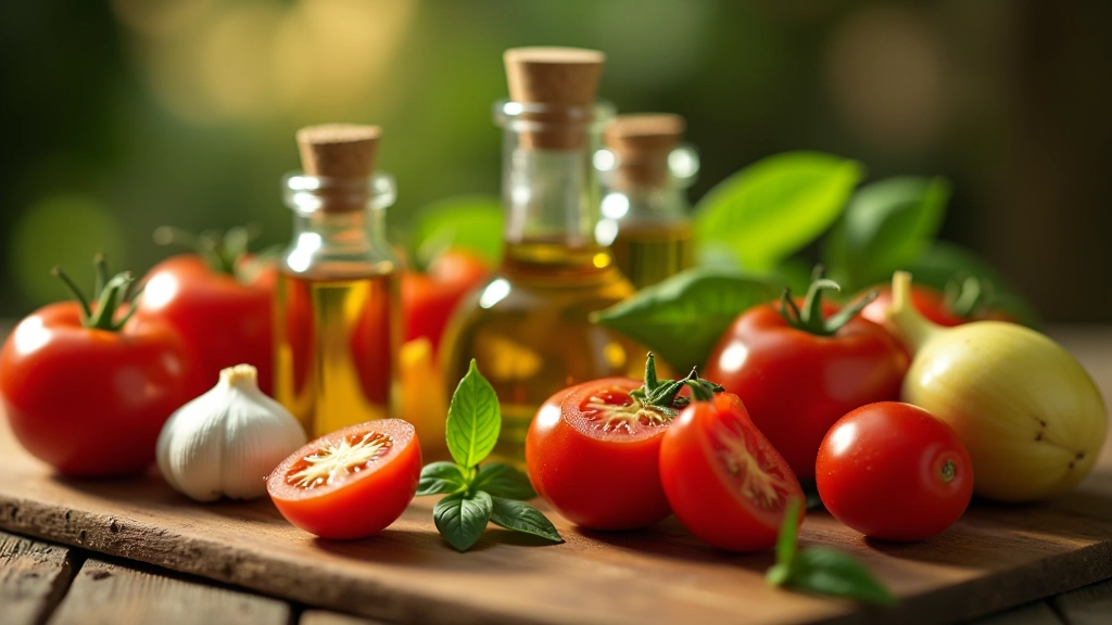 Mediterranean cooking ingredients on wooden table