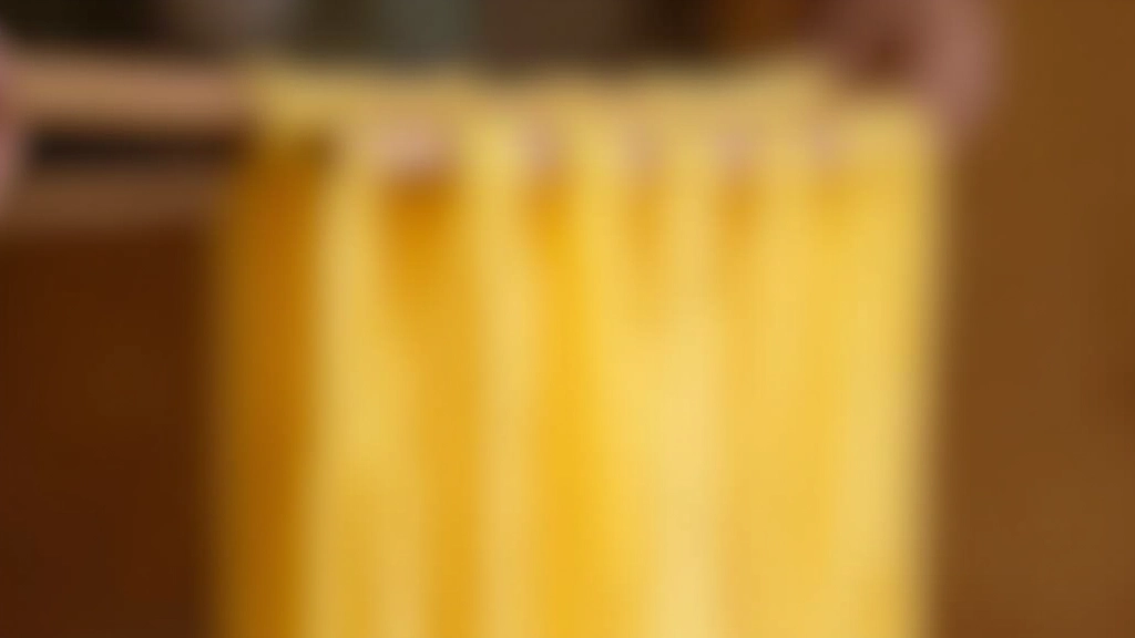 Rolled pasta sheets draped over wooden dowels to dry, showing thin translucent quality